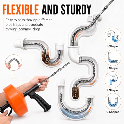 Drain Snake 50-Foot, Manual or Drill Powered Drain Auger