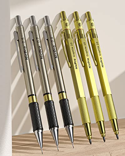 Nicpro 30PCS Art Mechanical Pencils Set in Leather Case-Gold - color: Gold
