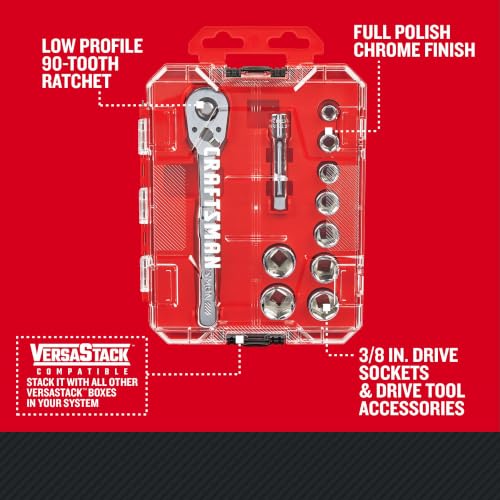CRAFTSMAN 11-Piece Socket Set, Metric, 3/8 Inch Drive, Low Profile Ratchet, 90-Tooth (CMMT12127) - style: NEW MM, 11 Piece