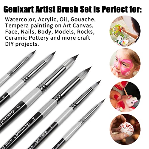 Genixart Round Paint Brush Set – Art Paintbrushes Acrylic Oil Watercolor - size: Round - 6 Pcs