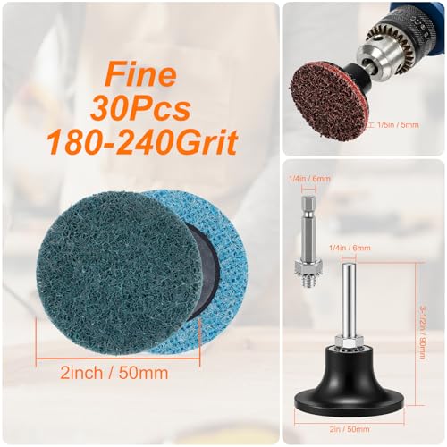 30 Pcs Quick Change Surface Prep Discs, 2 Inch(Coarse to Extra Fine) Aluminium Oxide Nylon Roll Lock Sanding Discs, with 1/4" Round & Hex Shank, for Die Grinder, Grinding, Polishing - color: Blue 30 PCS