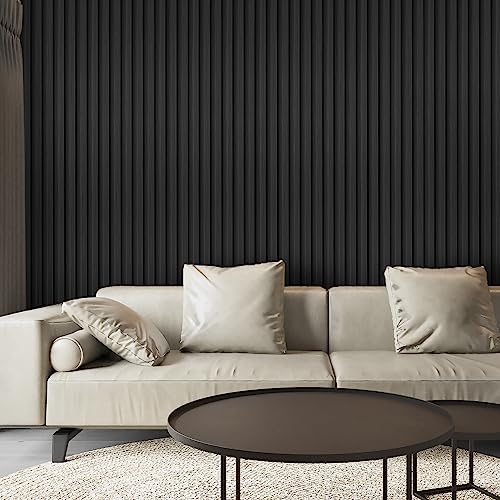 Art3d 96 x 6 Inch WPC Wood Diffuser Slat Wall Panel, 8-Pack, Matte Black - color: Matte Black, size: 96*6