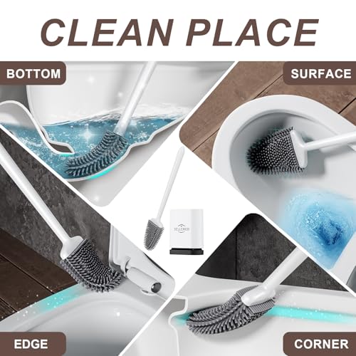Sellemer Silicone Toilet Brush, Ventilation Slots Holder 1 Pack Pearl White - color: Pearl White-1pcs