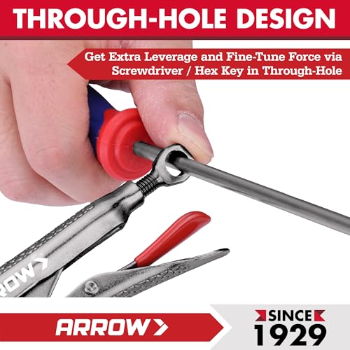 ARROW 7" Curved Jaw Locking Pliers with Screw Extractor | CR-MO Steel Pliers, Adjustable Screw, One-Hand Release, Anti-Slip Handle - size: 7 inch