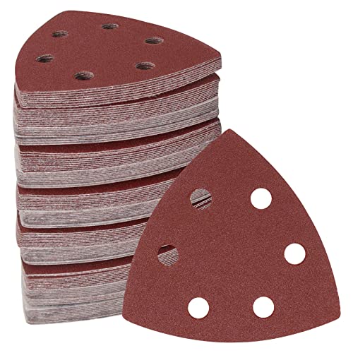120 Pcs Triangle Sanding Pads, 120 Grits Detail Sander Sandpaper Hook and Loop Sanding Sheet,3.54"(90mm) Triangular Sandpaper for 3.5" Oscillating Multi Tool - size: 120 Grit, style: Hole