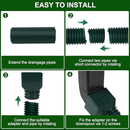 2 Pack Rain Gutter Downspout Extensions, Upgraded Flexible Drain Down Spout Extender for Rain Water Drainage, Each Extendable from 20" to 66", Combine to 10 ft with Connector(Green) - color: 2 Pack Green