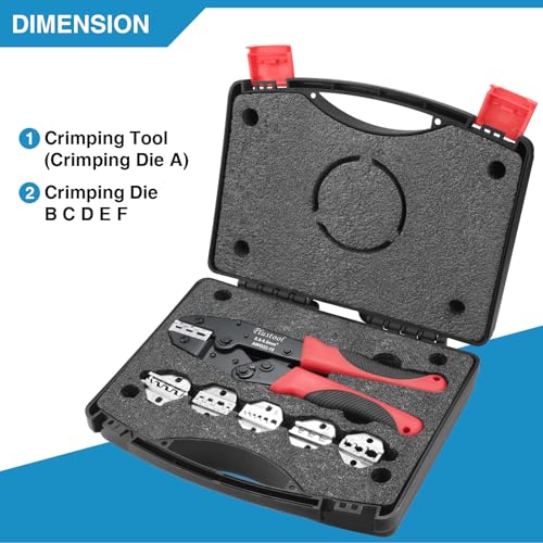 Plustool 6PCS Crimping Tool Set - Ratcheting Wire Crimper - for Heat Shrink, Insulated Nylon, Non-Insulated, Ferrule Terminal, Open Barrel Terminals & Solar Connectors
