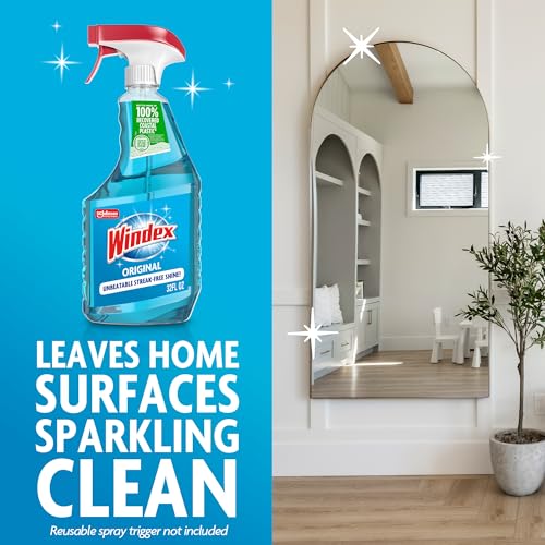 Windex Refill Original Blue Glass and Window Cleaner Bottles + 1 Reusable Spray Trigger, Surface Cleaning Spray, Original Blue Scent, 32 Fl Oz (Pack of 3) - size: 32 Fl Oz (Pack of 3), style: Trigger