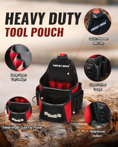 Electrician Tool Pouch with Quick Detach Belt Clip, Heavy Duty Tool Belt Pouches with Notebook Pocket, Tape Measure Holder & Screwdriver Loops for Carpenter, Contractor, HVAC Tech & DIY - size: X-Large Pouch