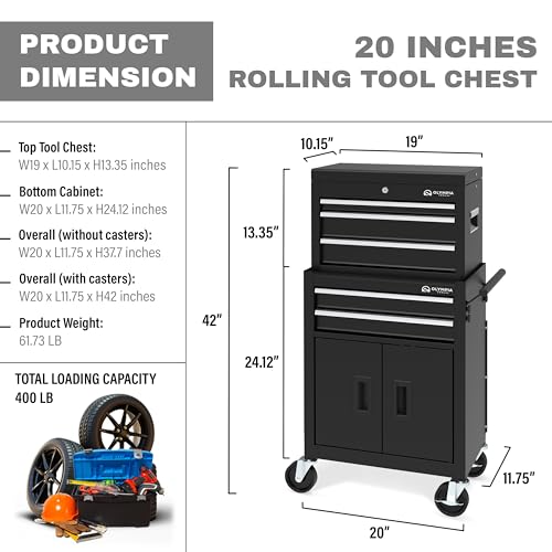 Olympia Tools Rolling Tool Cabinet with 5 Locking Drawers, Black, 20 Inch - size: 20IN Combo