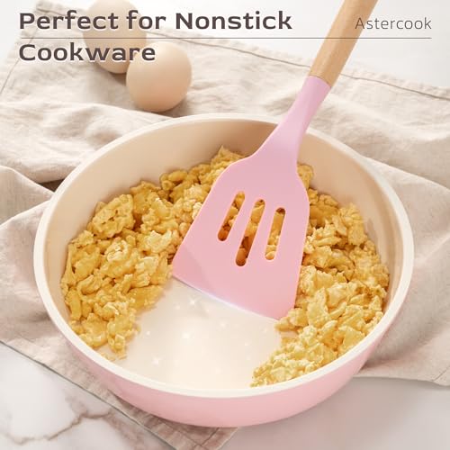 Astercook Kitchen Utensils set, 39 PCS Silicone Cooking Utensils Set with Wooden Handle, 446°F Heat Resistant Food Grade Utensil Sets, BPA Free Kitchen Gadgets Tools Set for Nonstick Cookware (Pink) - color: Pink