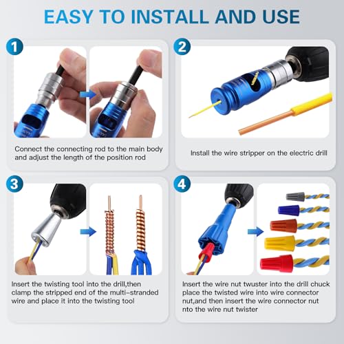 Wire Stripper for Drill, 6-14 AWG Wire Twister Kit with Case | Fits 1/4 in drills, strips 6/8/10/12/14 AWG solid wire, includes twister tools and storage case for wiring jobs