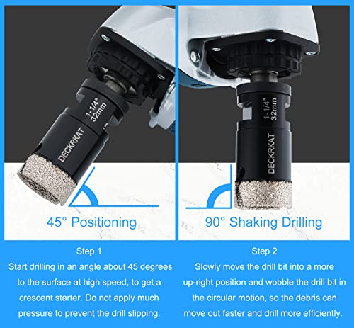 Diamond Core Drill Bit 1-1/4” 32mm Vacuum Brazed Hole Saw with Flutes for Granite Quartz Hard Porcelain Tile with 5/8-11 Female Thread & 3/8” Hex Shank Adapter Fit Angle Grinders & Drills - size: 1-1/4”（32mm）