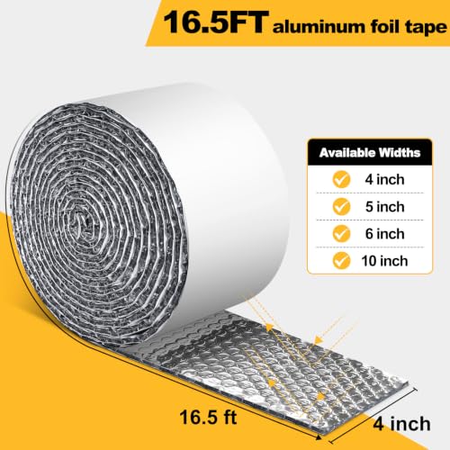 Double Bubble Reflective Foil Insulation Tape, Self-Adhesive Bubble Wrap for Garage Door Insulation, Window Thermal Barrier, Weatherproof, Pipe Insulation Wrap for AC Exhaust Hose, HVAC Duct - 10 inch - style: 10in wide x 16.5ft long