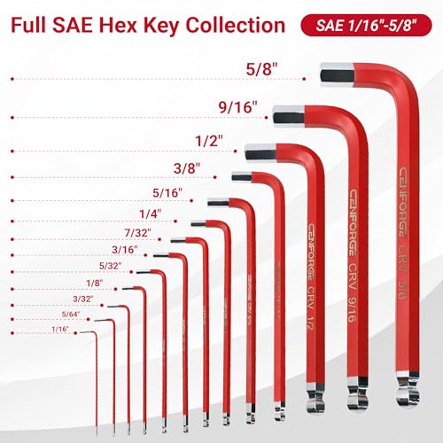 13-Piece Jumbo SAE Hex Key Set (1/16” – 5/8”) – Extra Long Arm Ball End Allen Wrenches – Heavy Duty CR-V Steel L-Keys for Automotive, Industrial & Machinery Repair - style: SAE 1/16”-5/8"