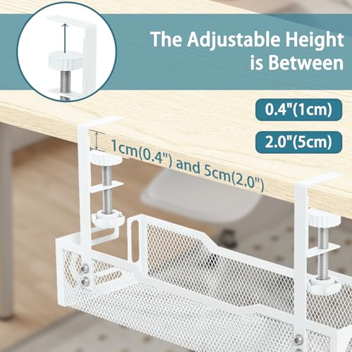2Pack Under Desk Cable Management Tray, No Drill Mesh Desk Cable Tray - color: 2Pack-White (15.3''+15.7'')