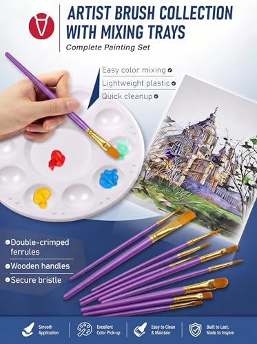 DUGATO Paint Brush & Palette Set, 20 Brushes with 5 Mixing Trays, Purple - color: Purple