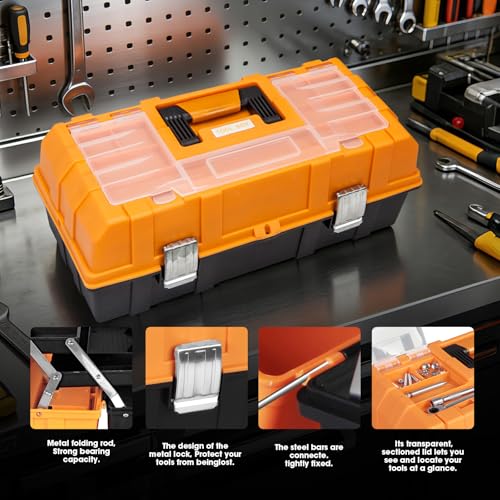 Torin 17-Inch Plastic Tool Box,3-Tiers Multi-Function Storage Portable Toolbox Organizer, Black/Orange ATRJH-3430T - size: ‎16.5IN
