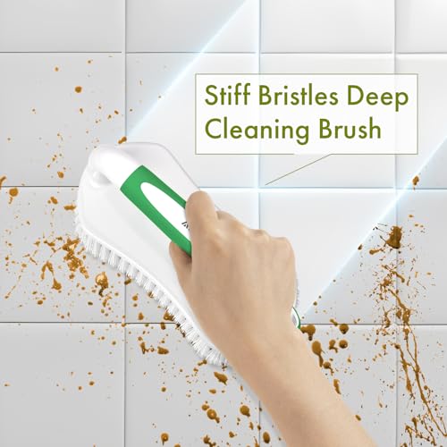 Amazer Scrub Brush for Cleaning Comfort Grip Shower Scrubber Stiff Bristles with Handle Heavy Duty Cleaner Brush for Tub Sink Carpet Floor - Pack of 2 (Green+Green) - color: Green+green, size: 2-Pack