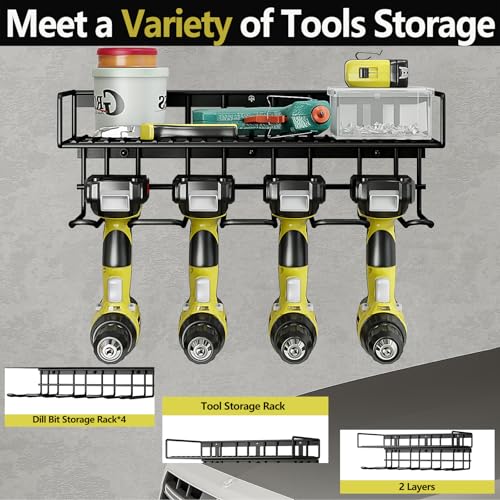 AZERPIAN Power Tool Organizer Heavy Duty Wall Mount Drill Tools Holder - size: 4 Slots 1Layers