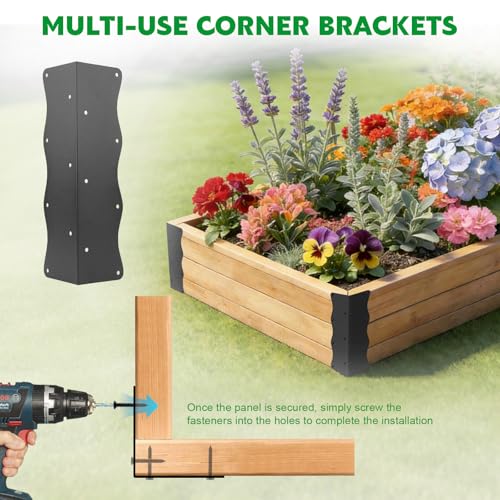 8 Pcs Metal Raised Garden Bed Corner Brackets L-Shape (11"x3"x3"), Black - color: Black