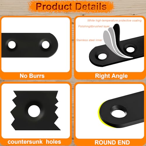 4.8" Black Flat Bracket Mending Plate Straight Brace,10 Pack - color: Black, size: 10 Pcs / 4.8 x 0.8 in