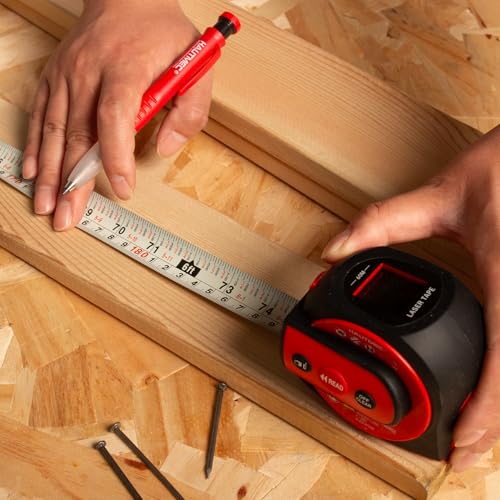 HAUTMEC 3-in-1 Laser Tape Measure, 197ft Digital Tape Measure & 16ft Measuring Tape with Fractions, Laser Measure with Level, Rechargeable Electronic Tape Measure for Construction Contractor