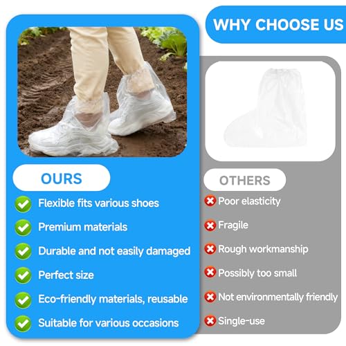 Waterproof Shoe Covers for Rain 10 Pairs Disposable Plastic Rain Shoe Covers Reusable Shoe Ponchos & Boot Covers for Adults' Short Size, Outdoor Travel Commuting and Indoor Protection (Clear)