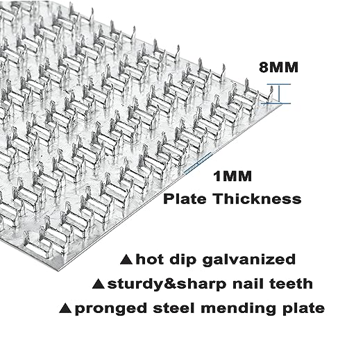 10 Pcs Truss Plates 6 x 8, Pronged Truss Mending Plates with Nail Teeth, Galvanized Truss Brackets for Truss to Rafter Wood Connections, Steel Repairing Plates - size: 6"x8"