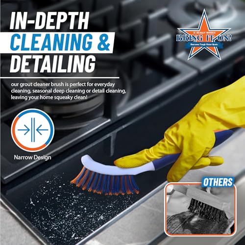 Bring It On Grout Cleaning Brush 2-Pack – Crevice Cleaning Brush with Stiff Nylon Bristles, 8-Inch Heavy-Duty Scrub Brush for Tile, Grout, Shower, Bathroom, Kitchen, Corners & Tight Spaces - style: 2 Pack