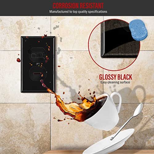 ENERLITES Duplex Receptacle Outlet Metal Wall Plate, 1-Gang, Black Gloss - color: Black Gloss, size: Standard Size