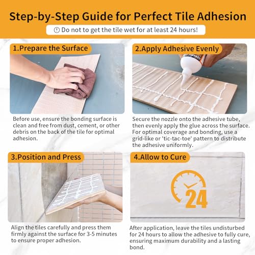 Heavy Duty Tile Adhesive & Repair Glue (10.5oz) – Strong Bonding Kit for Loose Ceramic, Porcelain & Stone – Instant Fix for Hollow Floors & Walls – Easy Squeeze, No-Mess Application