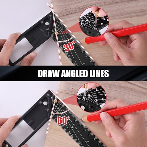 12 Inch Framing Square Carpenter Square, Tri Square Tool, Try Square for Woodworking, T Square Ruler, L Square Ruler, Right Angle Ruler，Framing Tools, Anodized Ruler Body, Black & Black - color: Black&Black