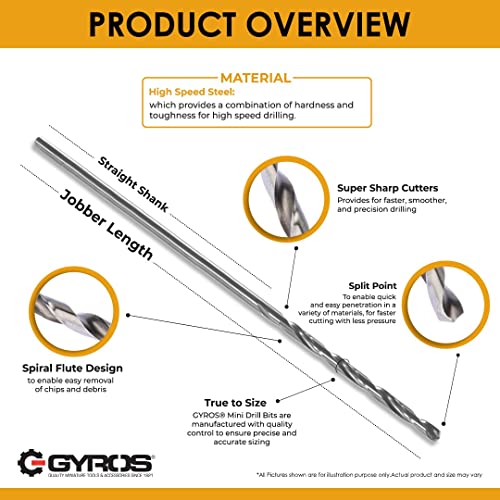 GYROS 12 PCS #54 Micro Drill Bit Set – Small Drill Bits for Jewelry, Plastic, Resin, & Soft Metal – High-Speed Steel Wire Gauge Mini Twist Drill Bit Set for Pin Vise Hand Drill & Rotary Tool - size: #54 (.0550”/1.397MM)