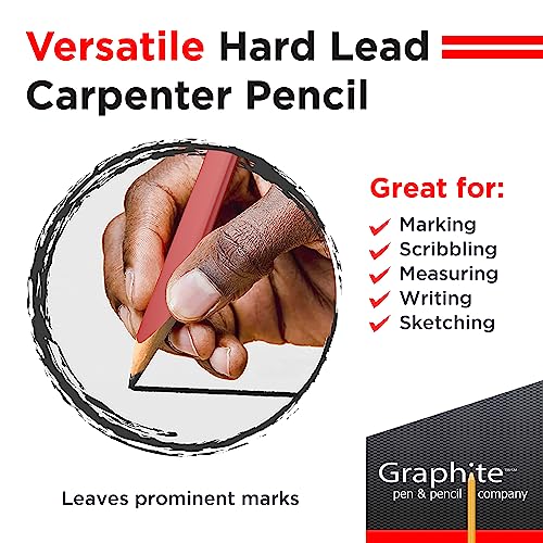 GRAPHITE Hard Lead Carpenter Pencils Bulk - (1) Pack of 12 Pieces Lumber Wooden Pencil #2 (HB) - Red - color: Red, size: 12 Count (Pack of 1)