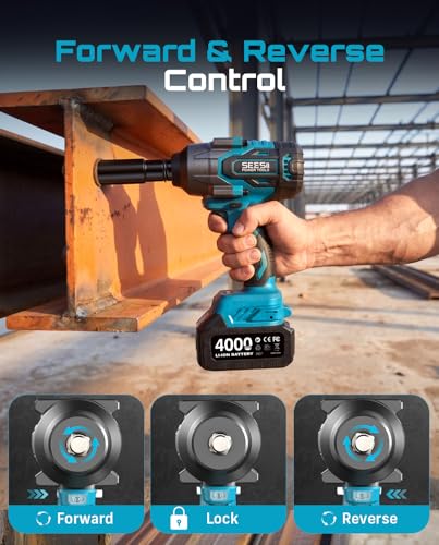 Seesii Impact Wrench 1000N.m(738 Ft-Lbs) & 46PCS 1/4″ Drive Socket Set Tool - color: 738 Ft-lbs / 2x4.0ah Battery & Socket Wrench Set