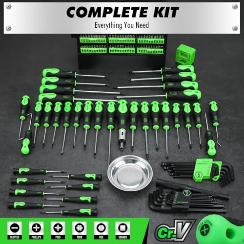141-Piece Magnetic Screwdriver Set with Plastic Rack, Torx/Slotted/Phillips Precision Screwdrivers, SAE & Metric Hex Key Kit, Ratchet Handle & Screwdriver Bits, DIY Tools for Gift - style: 141-Piece Magnetic Screwdriver Set