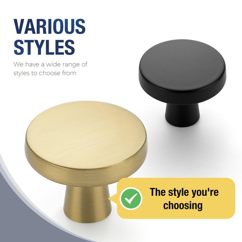 JOY DECOR Gold Solid Kitchen Cabinet Knobs 1-1/4 Inch 5 Pack - color: Brushed Brass