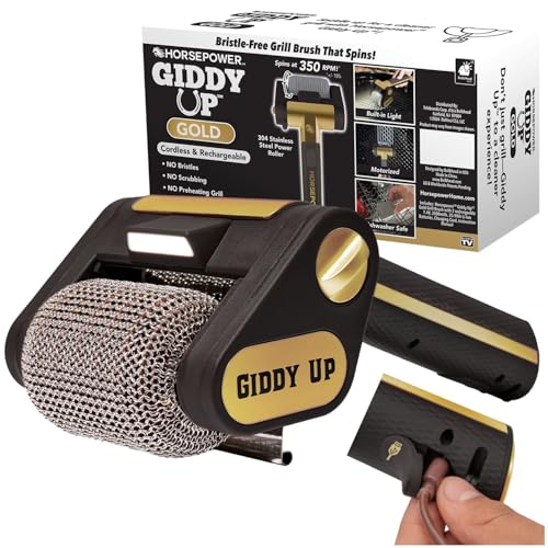 Horsepower Giddy Up Gold Bristle-Free Spinning Grill Brush, Cordless - style: Extra Battery Life