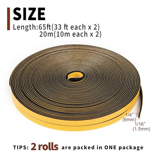 Yotache Weather Stripping (.25) 1/4 Inch Wide X 1/16 Inch Thick, 65 Ft - size: 1/4"x1/16"x65 FT
