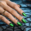 Beetles Halloween Press On Nails, Green Cat Eye Short Almond, 32 Pieces - color: 3B - Midnight Moss - S