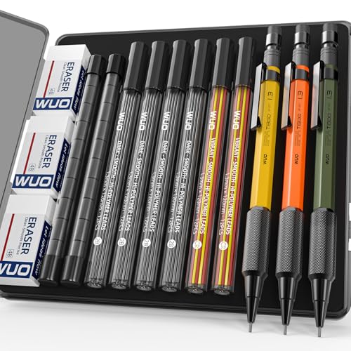 WUO 1.3mm Mechanical Pencil Set, 3 Pack Metal Mechanical Carpenter Pencils - color: 3 color