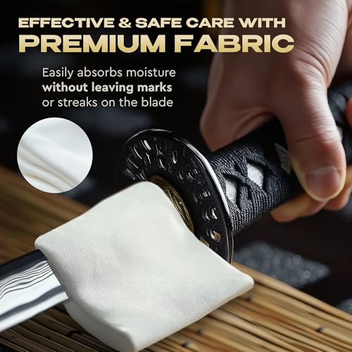Basic Katana Cleaning Kit with 5 pcs Cleaning Cloths and Bottle of Choji Oil - Maintenance Care Set for Samurai Swords - Care for Samurai Japanese Ninja Katanas Swords - Gift for Everyone KCK 02