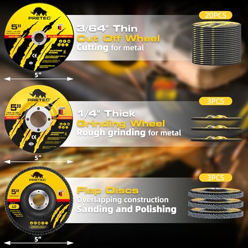 26 Packs Angle Grinder Cutting Flap Grinding Disc Wheel, 5 Inch | 20 Packs 5"x3/64"x7/8" Cut off Wheels,3 Packs 4.5"x7/8" 60 Grit Flap Discs, 3 Packs 5"x3/64"x7/8" Grinding Wheels - size: 5 INCH