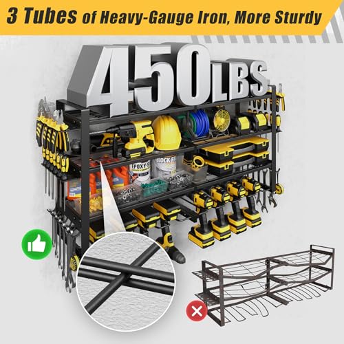 4-Tier Power Tool Organizer Wall Mount, 450LBS Capacity, 8 Drill Holders - size: 32.8" Width 4-Tier