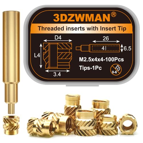 Threaded Inserts with M2-M8 Heat Set Insert Tools,Brass Metric Knurled Nuts for 3D Printing Components and Plastic Parts (M2.5x4x4-100Pcs) - size: M2.5xL4xD4-100Pcs