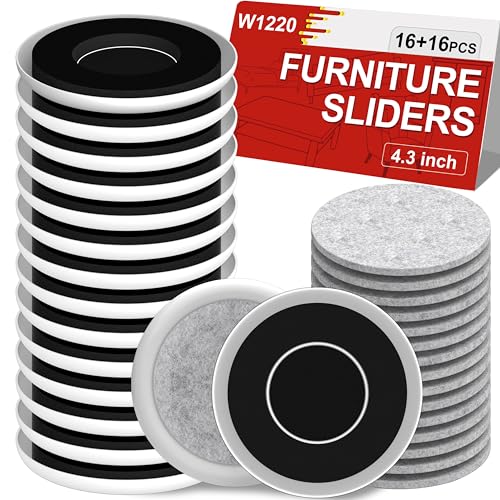 Furniture Sliders for Hardwood Floors: Multi-Surface Movers Sliders - size: 4.3in Round 16+16Pack