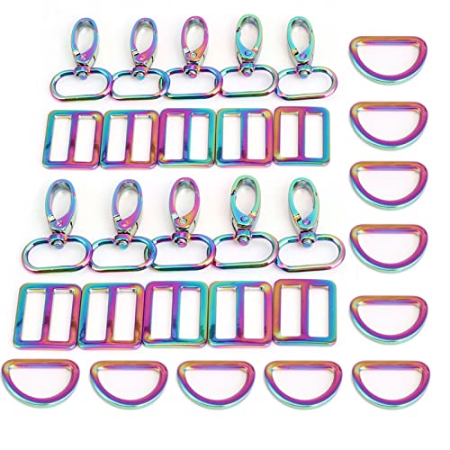 PECMER 30 Pcs Rainbow Purse Hardware for Bag Making Swivel Hooks 1 Inch D Rings for Purse Strap Dog Collar Handbags Buckles Replacement Belt Making Supplies 25mm 10 Set Colorful(30 pcs Rainbow) - color: 30 Pcs Rainbow