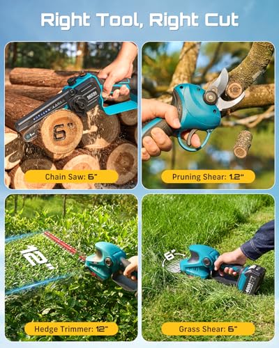 SEESII 4-in-1 Electric Mini Chainsaw, Battery Hedge Trimmer & Pruner Combo - color: Royal Blue