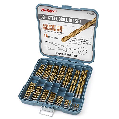 Hi-Spec SAE HSS Drill Bit Set for Metal, Wood and Drywall, 1/16-3/8 in - size: 99pc